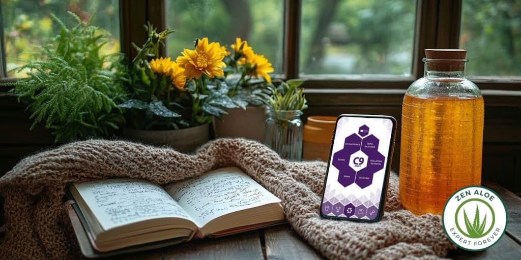app forever fit sur un telephone a coté d'un carnet sur un bureau