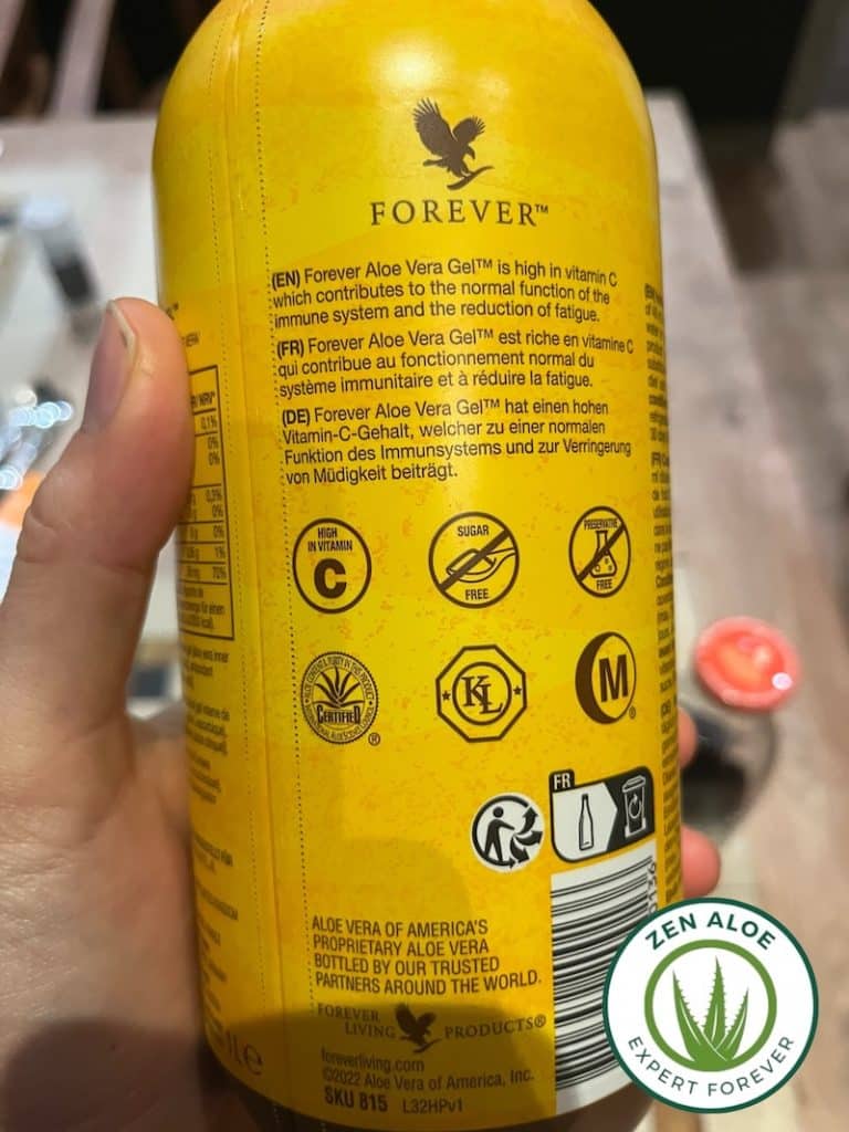 arrière bouteille forever aloe vera gel