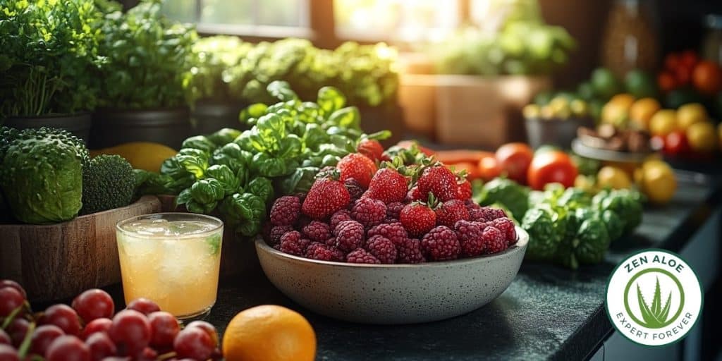 assiette de fruit rouge fraise framboise et des légume