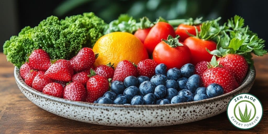 assiette de fruits et légumes bons pour la santé