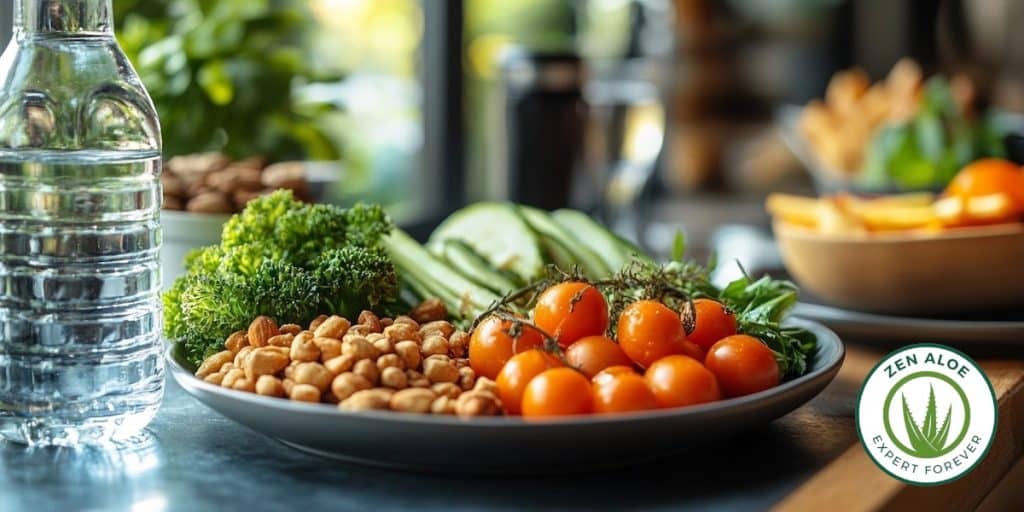 assiette healthy avec un verre d'eau