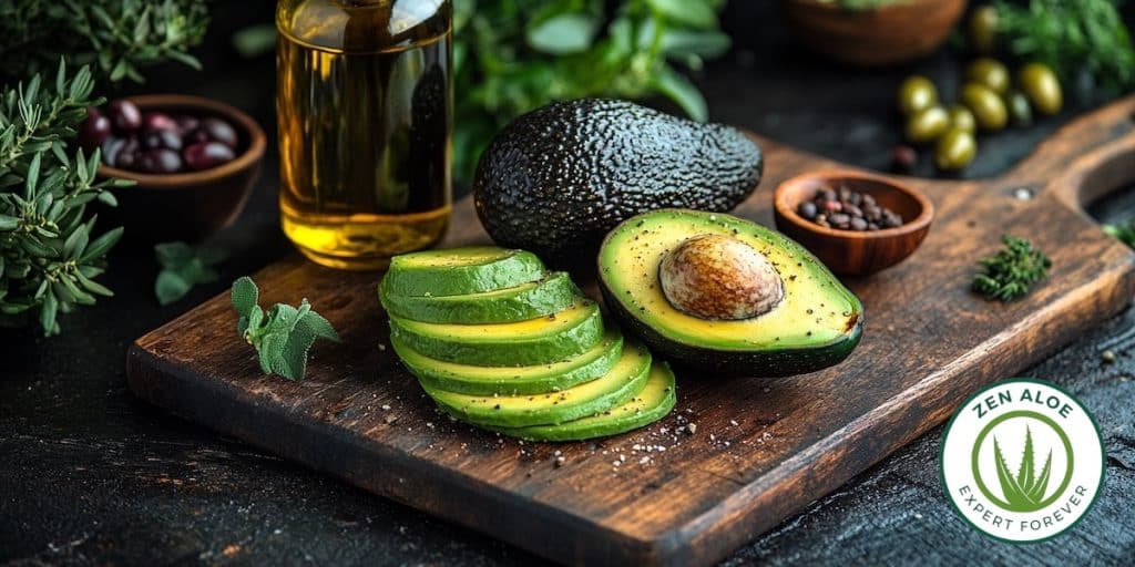 avocat en tranche et avocat sur une planche en bois