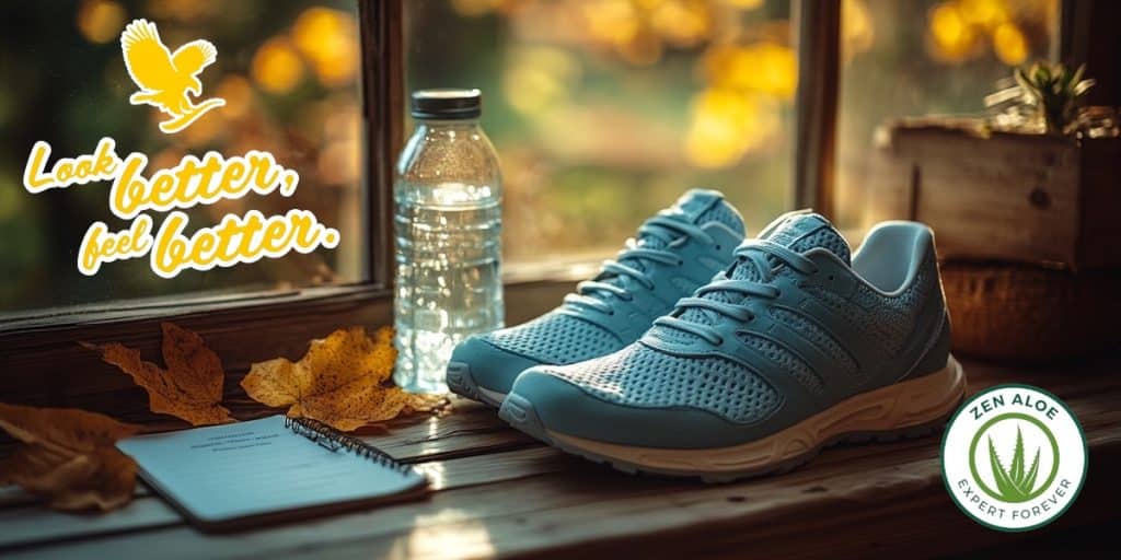 basket de sport bouteille d'eau et carnet de programme sportif sur une etagère devant la fenêtre