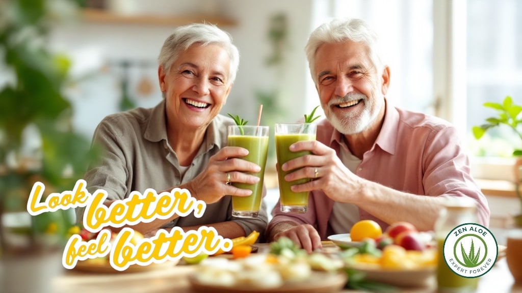 couple de personnes agées qui boivent un smoothie vert
