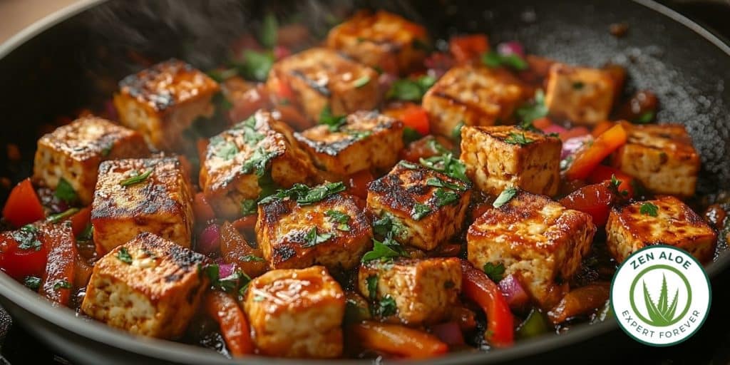 des de tofu cuisiné avec des épices