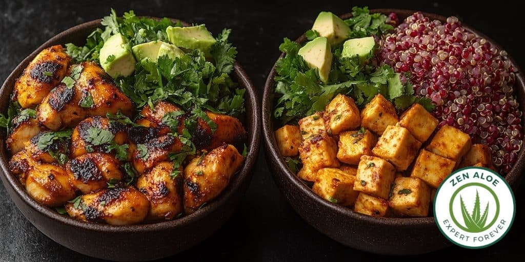 deux bol un vegé et l'autre au poulet