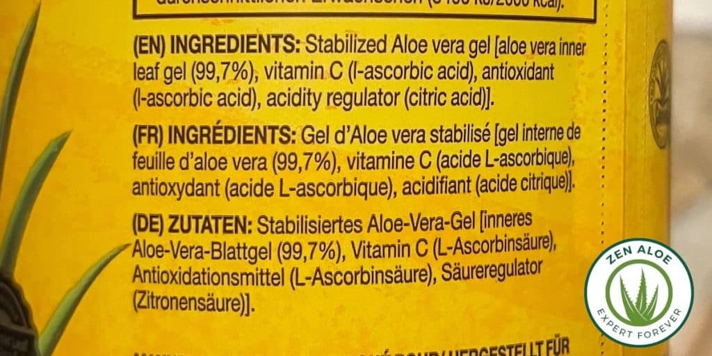 etiquette ingrédients forever Aloe vera Gel