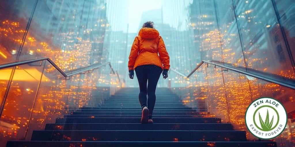 femme qui monte les escalier