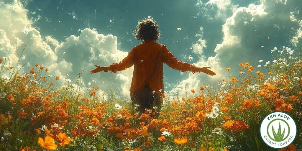 femme qui se balade dans un champs de fleur