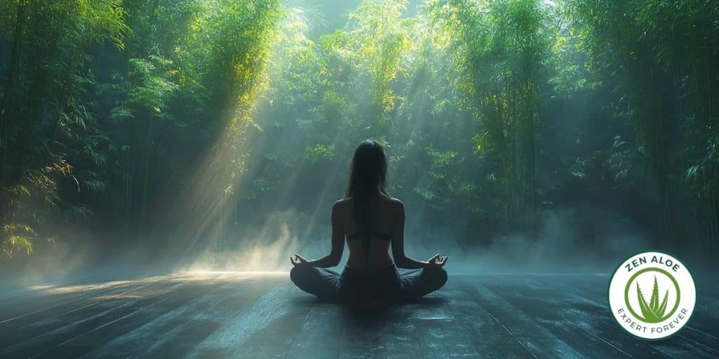 femme zen qui medite devant la forêt