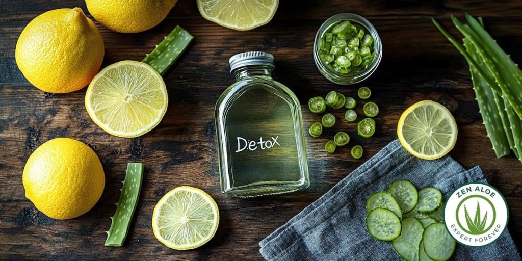 flat lay detox aloe vera citron concombre