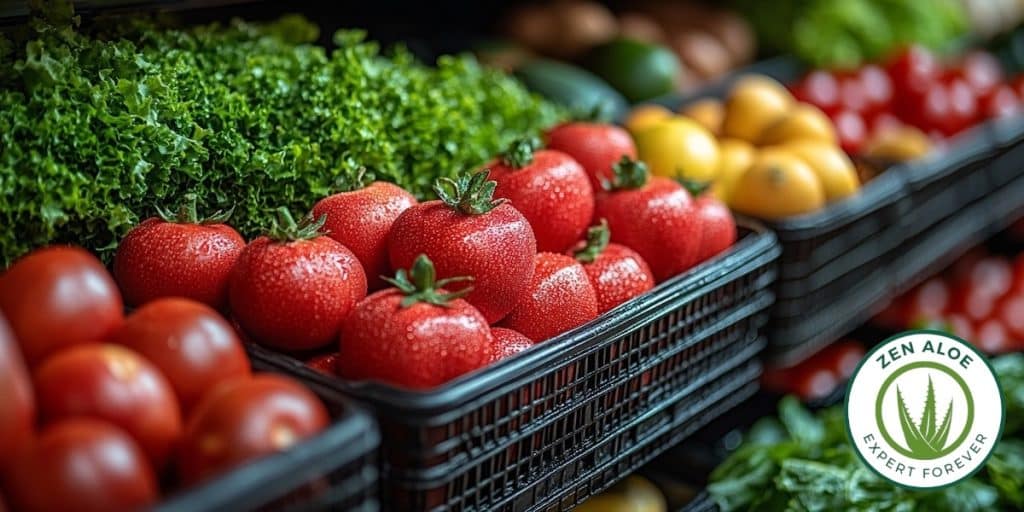 fruits et legumes dans un marche