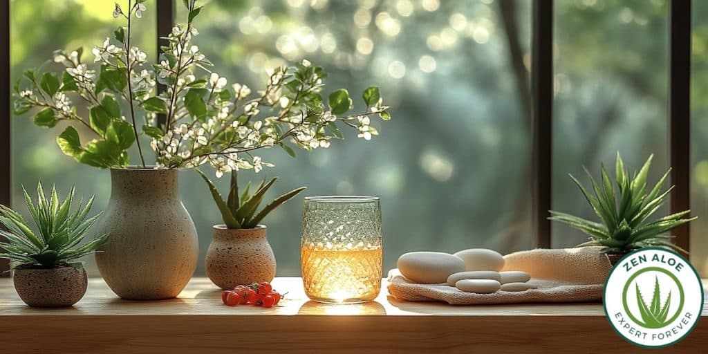 gel d'aloe vera dans un verre au bord d'une fenetre ensoleillé