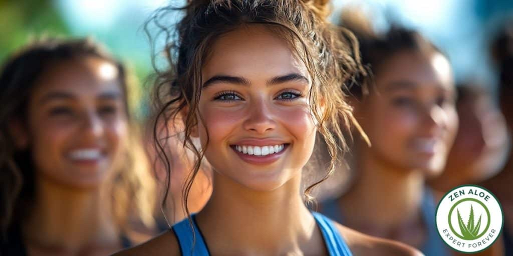 groupe de jeune femme souriantes sportives