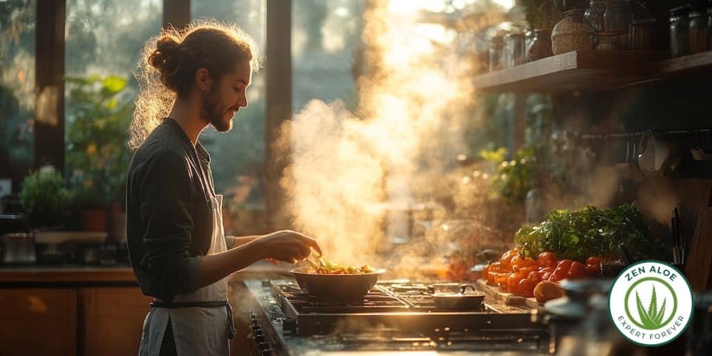 homme qui fait la cuisine sainement