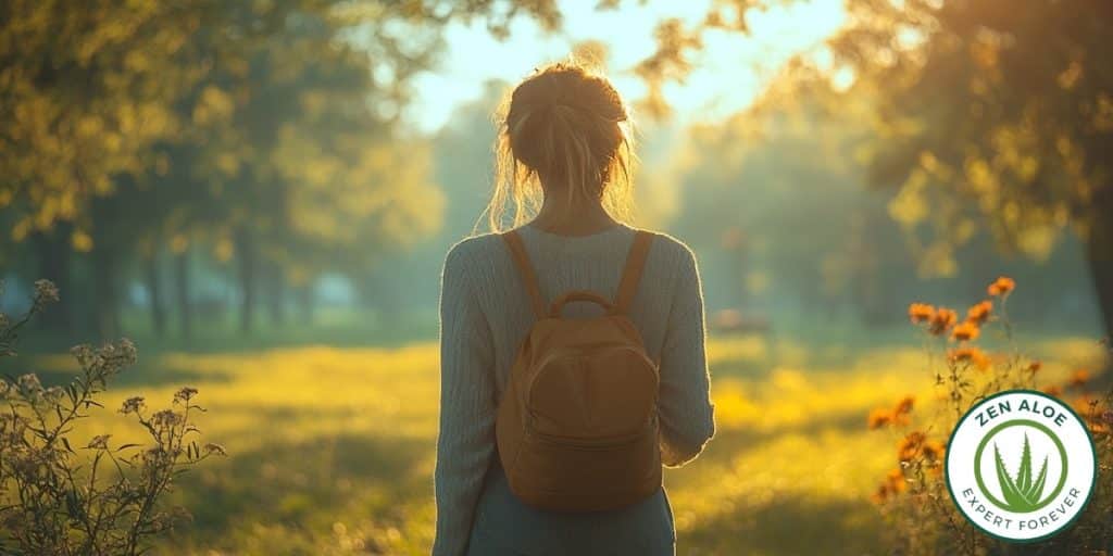 jeune femme de dos qui marche dans la foret