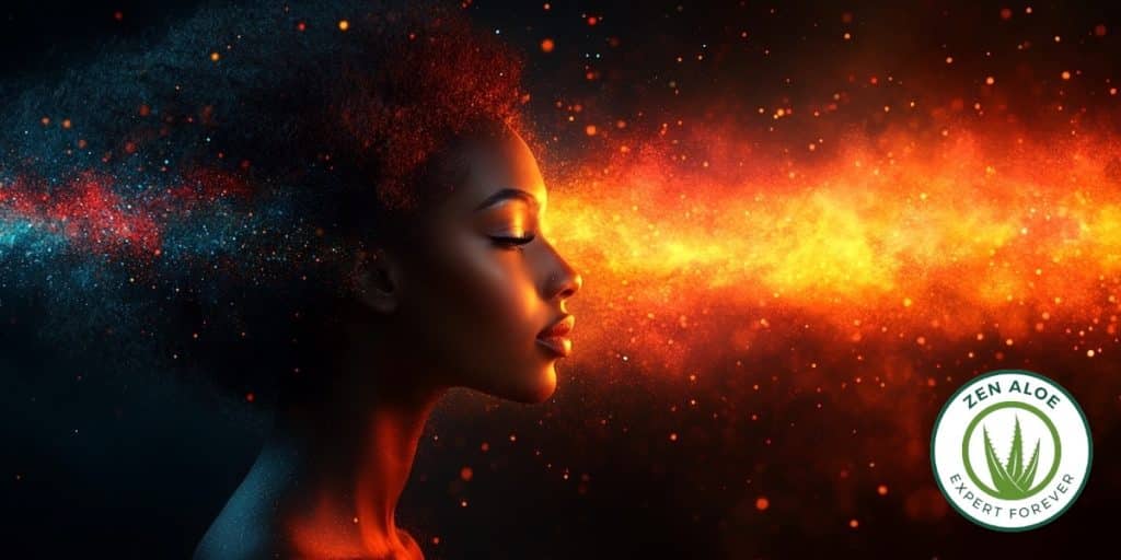 jeune femme de profil tres concentré visage traversé par un rayon lumineu