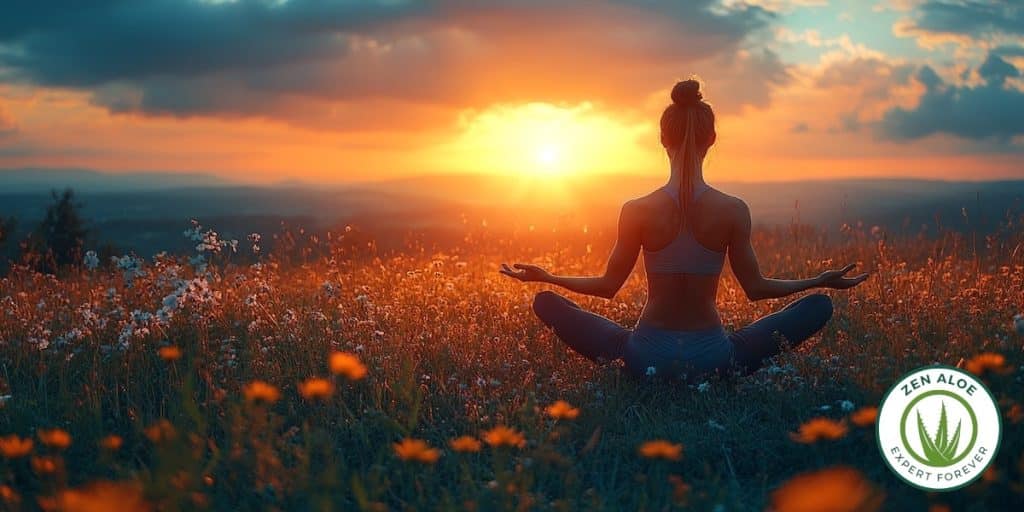 jeune femme qui fait du yoga devant le coucher de soleil