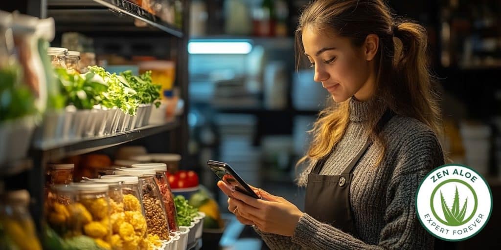 jeune femme qui scanne des aliments