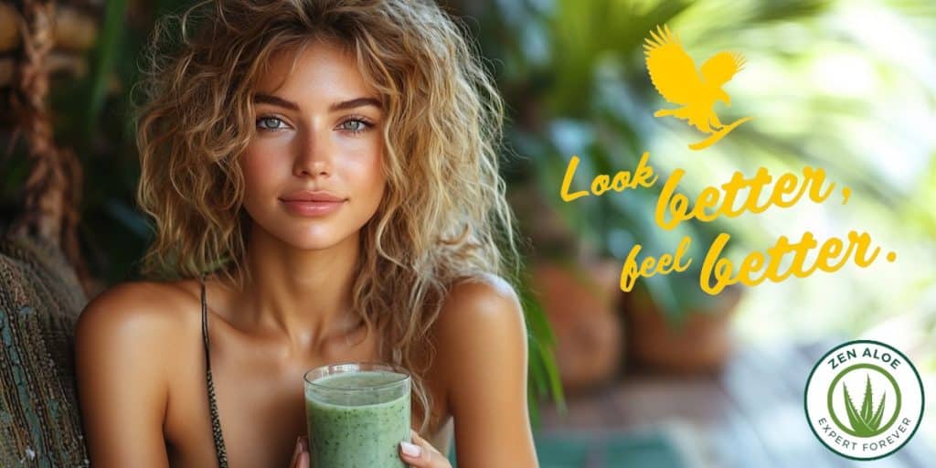 jeune femme qui tient un verre de smoothie vert