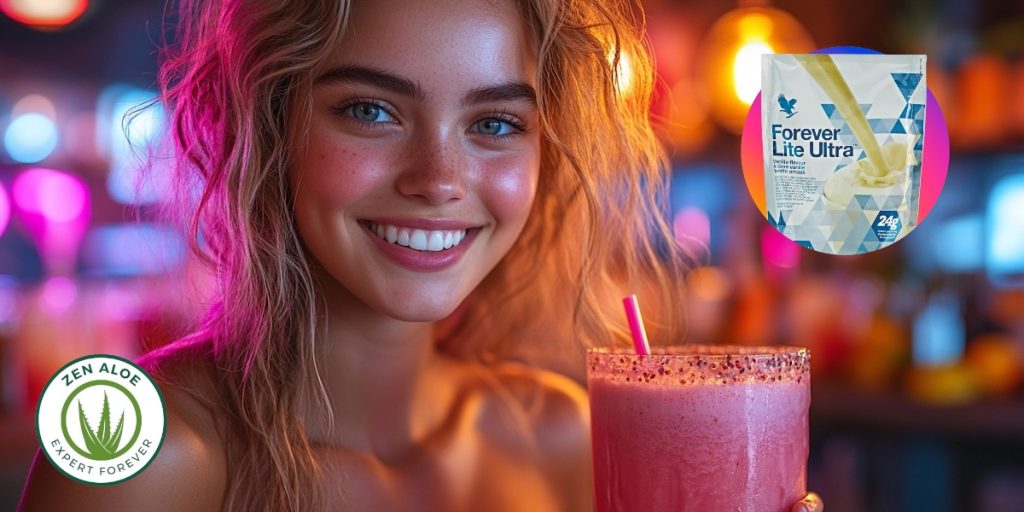 jeune femme souriante smoothie rose