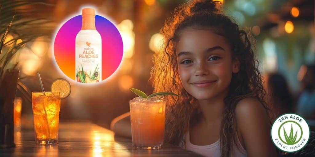 jeune fille qui boit aloe vera a la peche