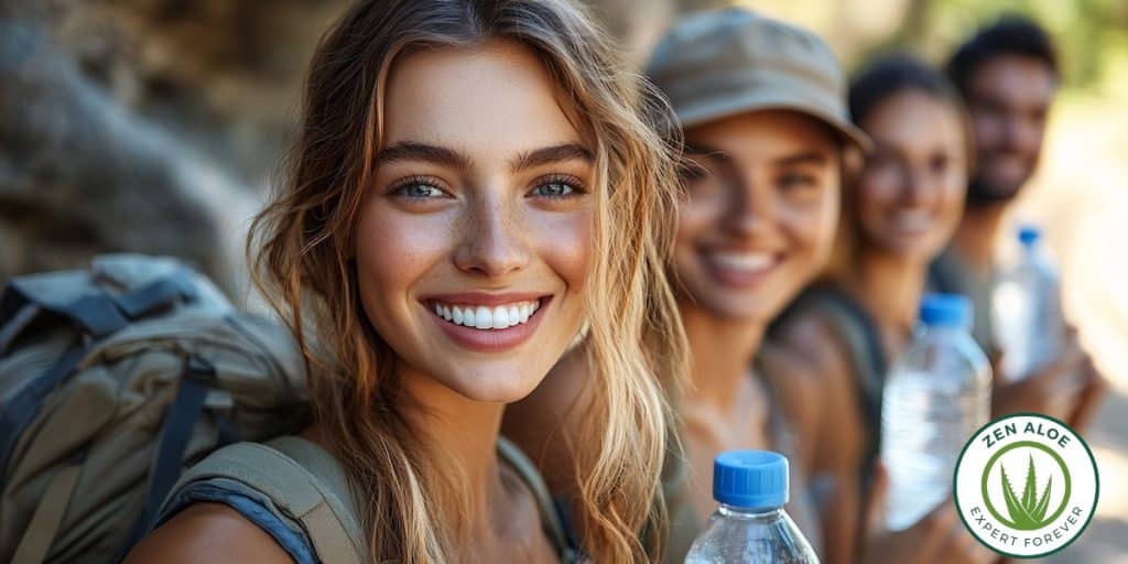 jeune gens avec des bouteilles d'eau