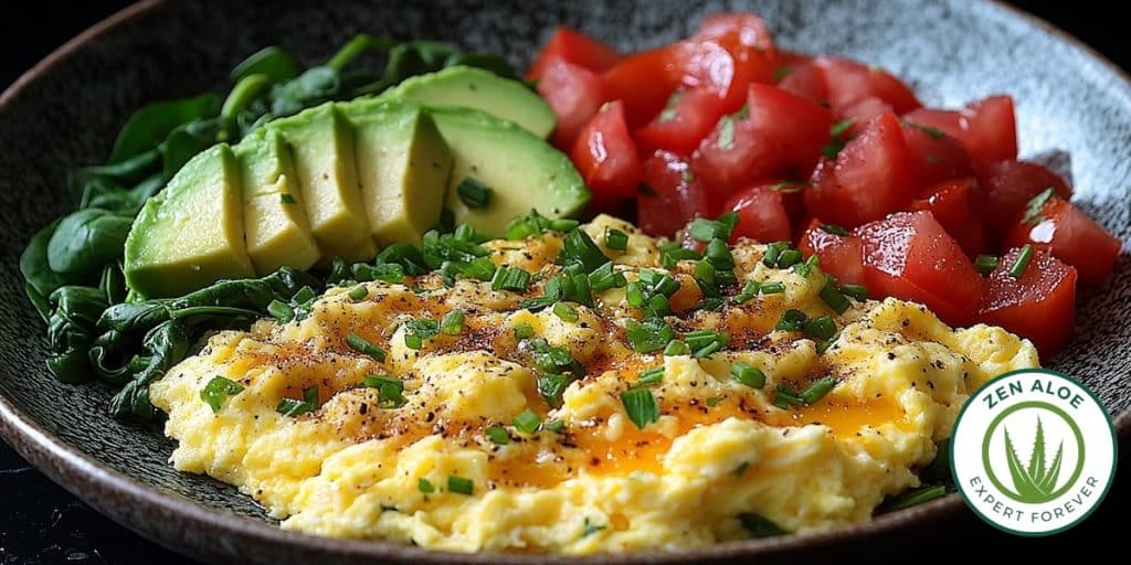 oeuf brouillés tomate avocat