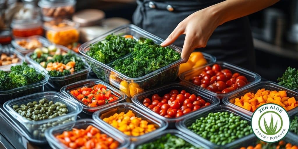 personne qui se prépare une assiette de légume