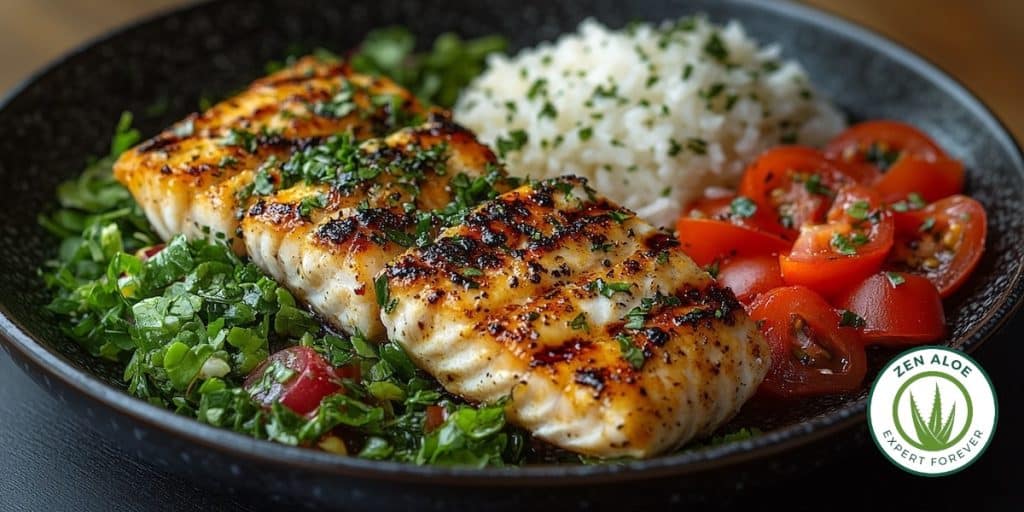 saumon riz et légumes