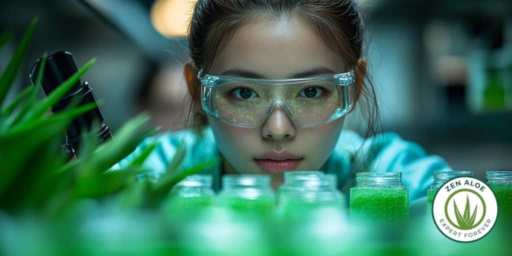 scientifique qui etudie l'aloe vera en laboratoire