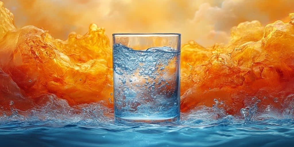 un verre d'eau sur fond orange