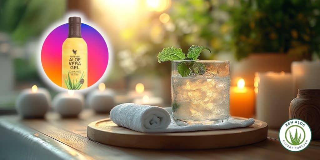 verre de gel d'aloe vera au spa avec des glacons