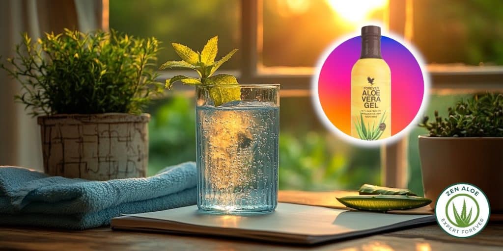 verre de gel d'aloe vera avec du perrier et de la menthe