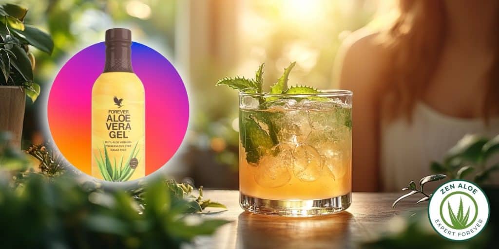 verre de gel d'aloe vera avec une feuille de menthe