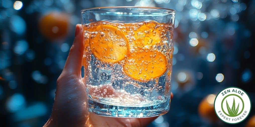 verre d'eau detox dans une main gros plan