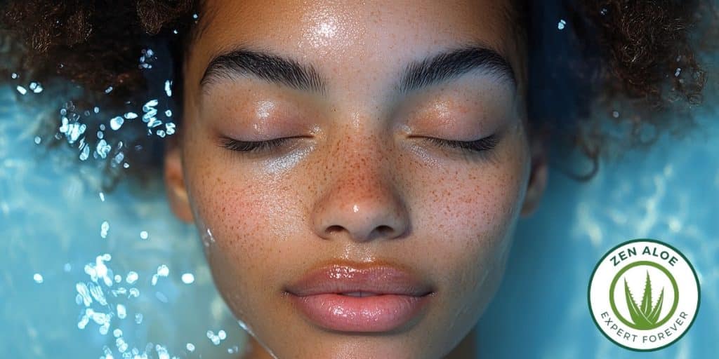visage de femme sous l'eau les yeux fermés