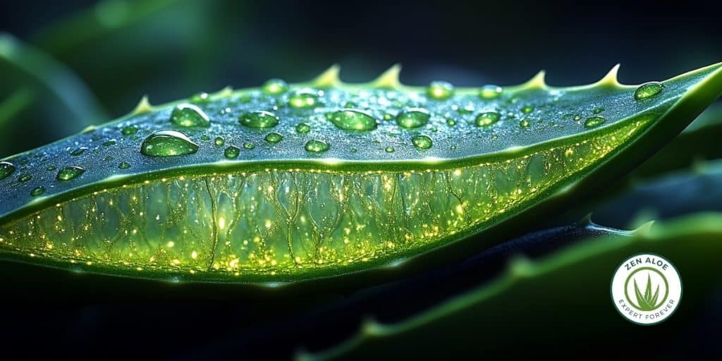 vu d'une coupe de feuille d'aloe vera