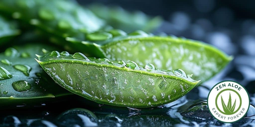 vu d'une feuille d'aloe vera tranchée